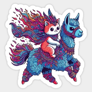 Cute cat riding blue alpaca Sticker